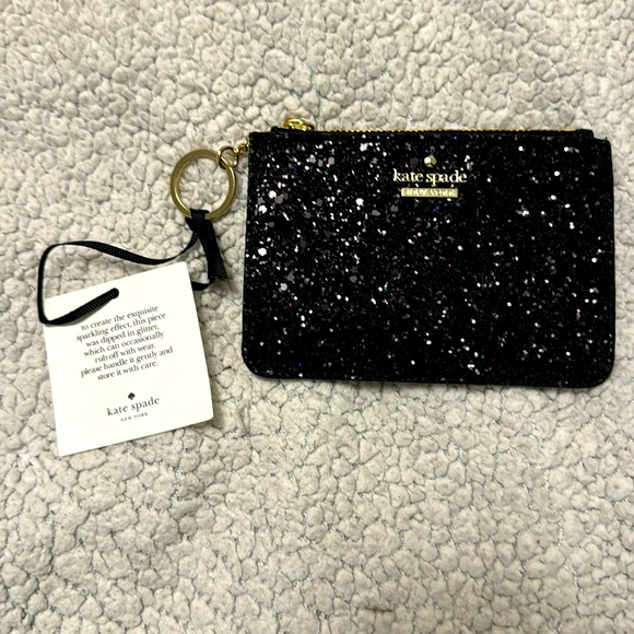New Kate Spade Laurel Way Glitter Card Holder / Keychain Wallet / Coin Purse - Picture 2 of 4